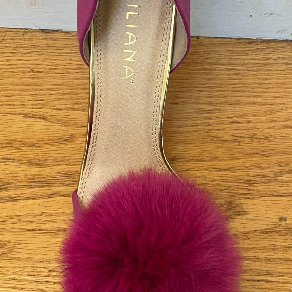 Purple Selina High Heel Stiletto with Rabbit Fur Pom Pom by Liliana Size 6 - Picture 4 of 5